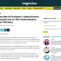 El mercado de fusiones y adquisiciones en Espaa cae un 15% hasta octubre, segn TTR Data